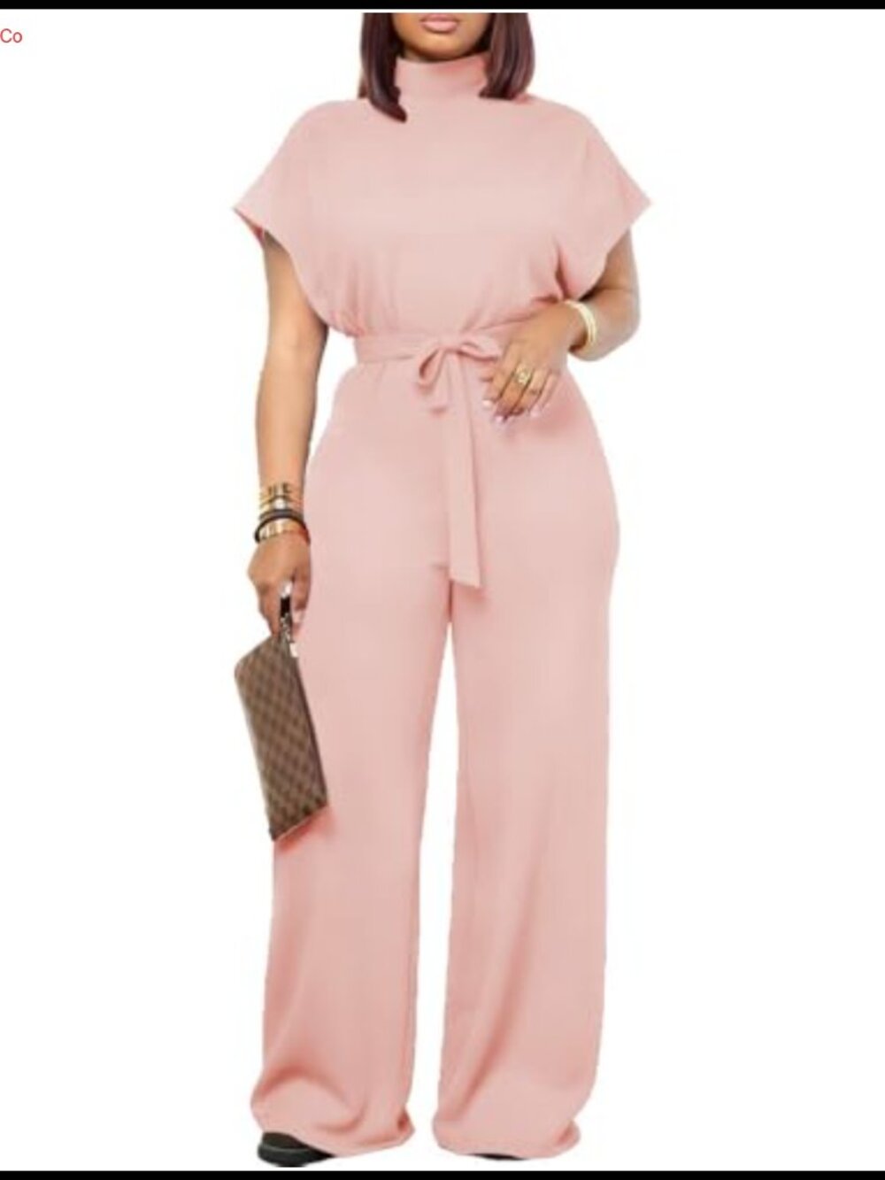 Women's Dressy Wide Leg Jumpsuit Mock Neck Batwing Sleeve Belted One-Piece
